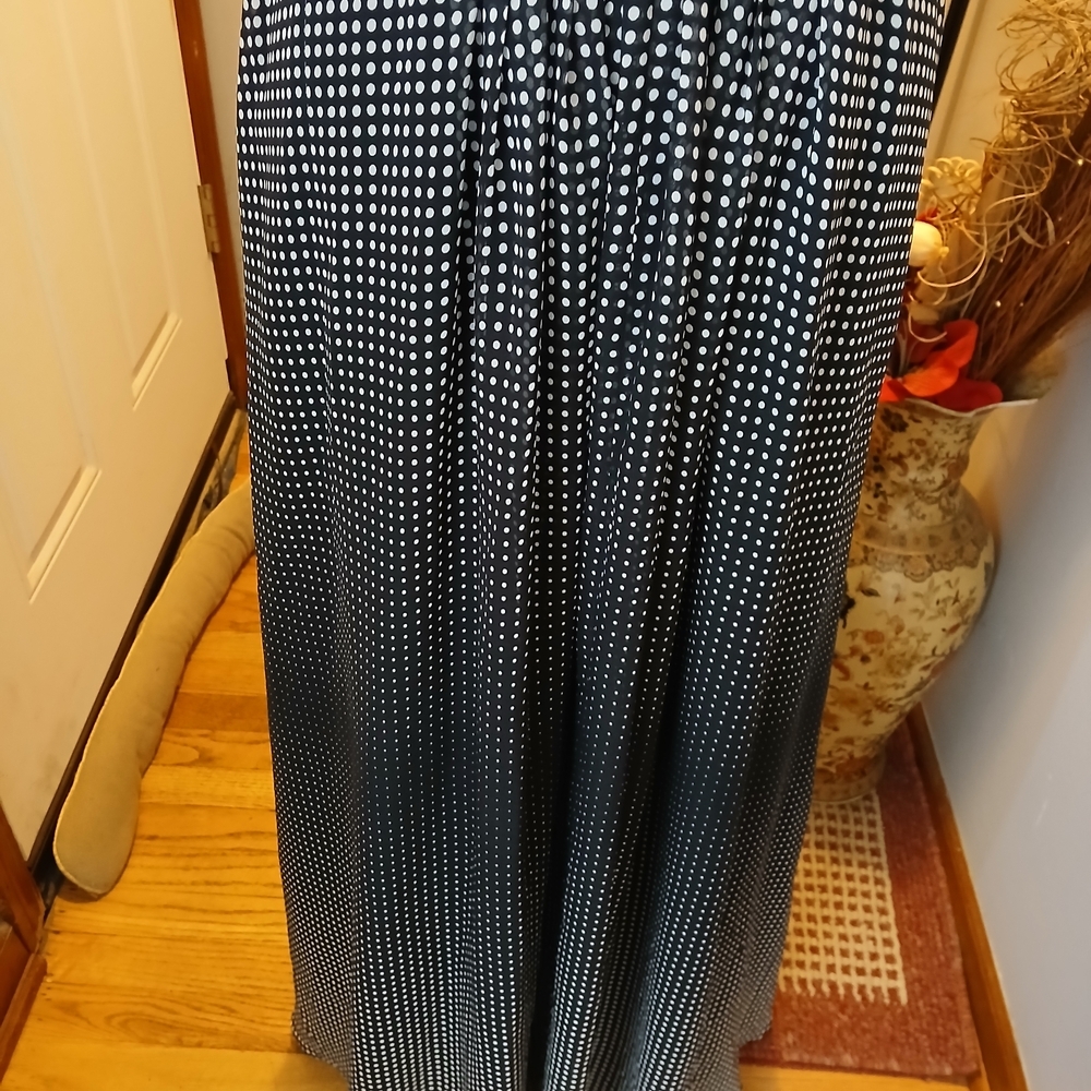 Anne Klein Black Sleeveless V-Neck Polka Dot Maxi Dress Women's Size 6 - Picture 4 of 8
